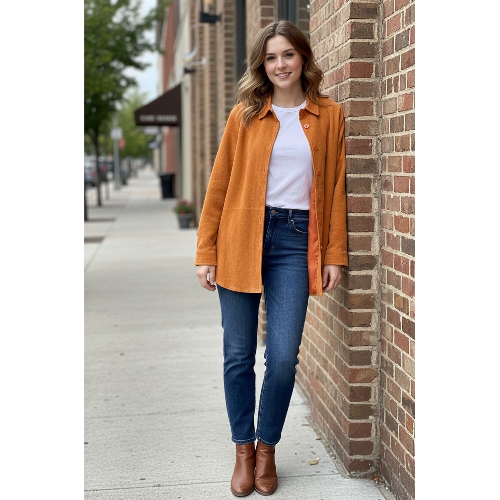Bagatelle Jacket Womens XL Orange Leather‎ Lined Minimalist Casual Warm Wear